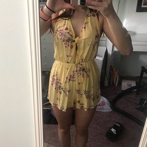 Yellow Floral Backless Romper